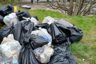 A pile of bin bags at Walney Channel