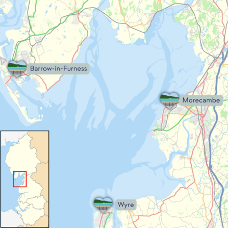 A map showing the 3 hub areas of the bay