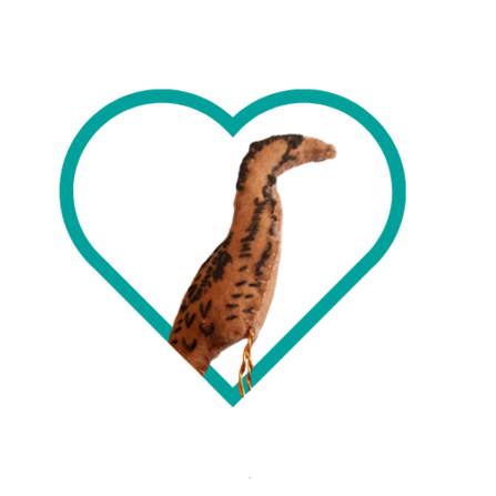 A felt bittern in a heart frame
