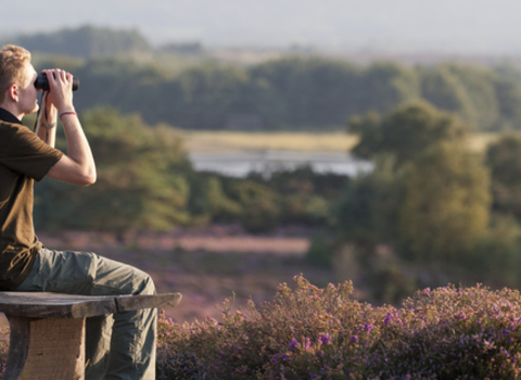 Man looking through binoculars