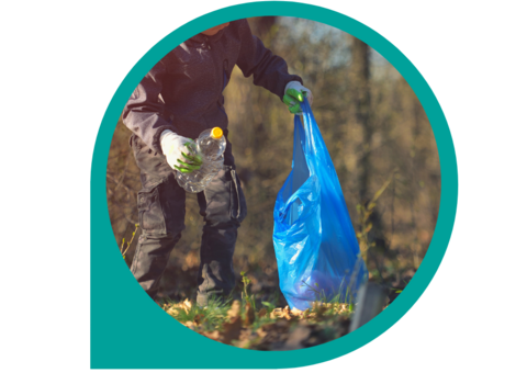 A map pin with a person picking up litter on it